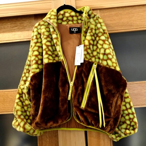 UGG~Women's Marlene Sherpa Print Faux Fur Jacket~ CHARTREUSE NEW WITH TAG SZ XS - Picture 5 of 8